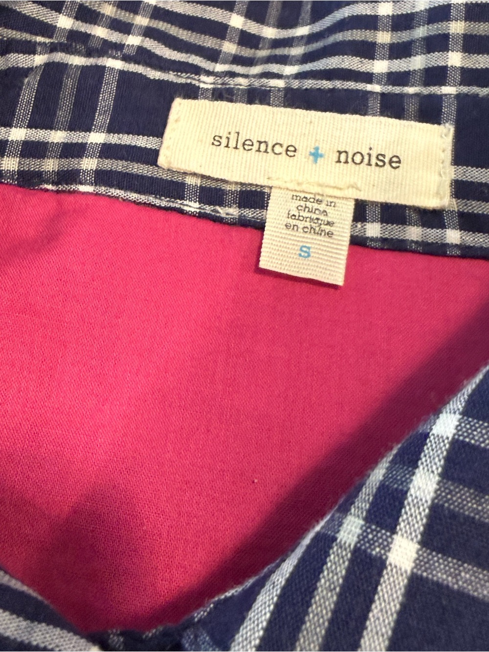 Silence + Noise western midi dress blue white plaid SZ SM - Picture 5 of 12